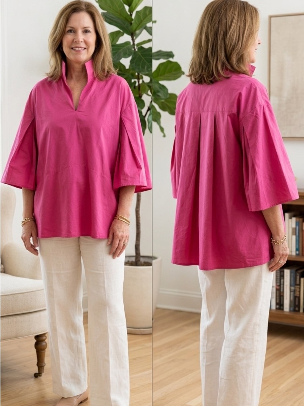 Harshman Relaxed V-Notch Tunic in Fuchsia